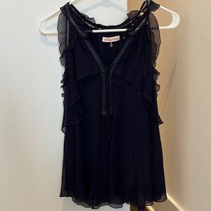 Rebecca Taylor Navy Blue Ruffle Sleeveless Top